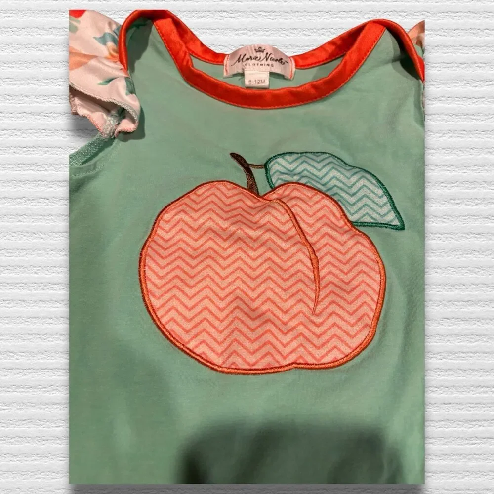 Marie Nicole 6-12 Mint & Peach Ruffle Romper